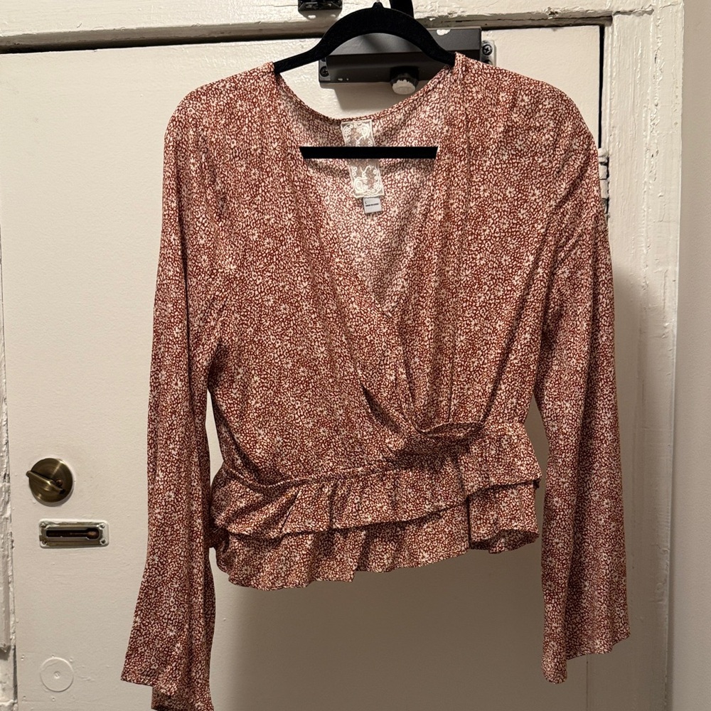 Sadie & Sage Floral Wrap Blouse - Brown